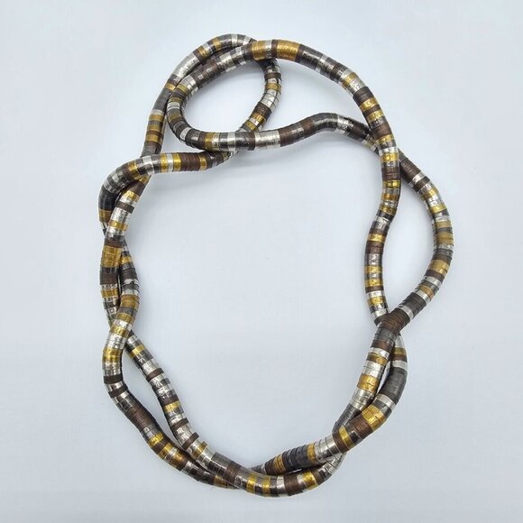 Mixed Metal Coil Necklace/Bracelet Moldable/Snake Coil Jewelry Retro Silver Gold - Picture 7 of 8
